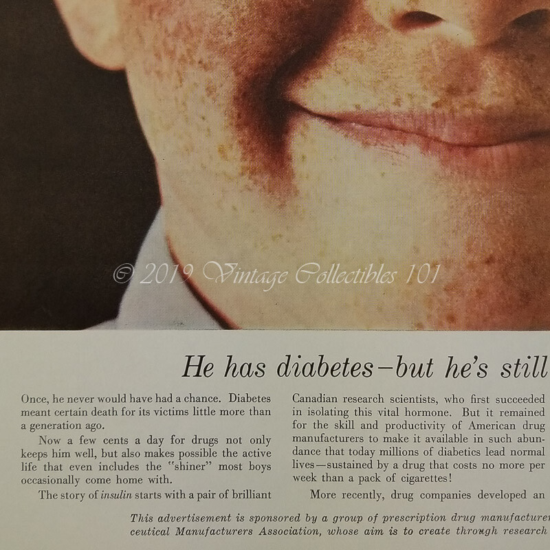 1962 Pharmaceutical Science Insulin Diabetes Research photo art decor vintage ad