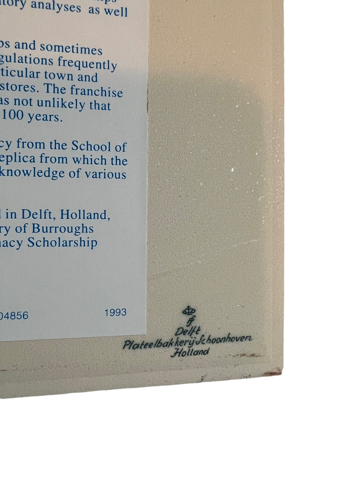 DELFT HOLLAND Pharmacy Tile Burroughs Scholarship Pharmacist Apothecary