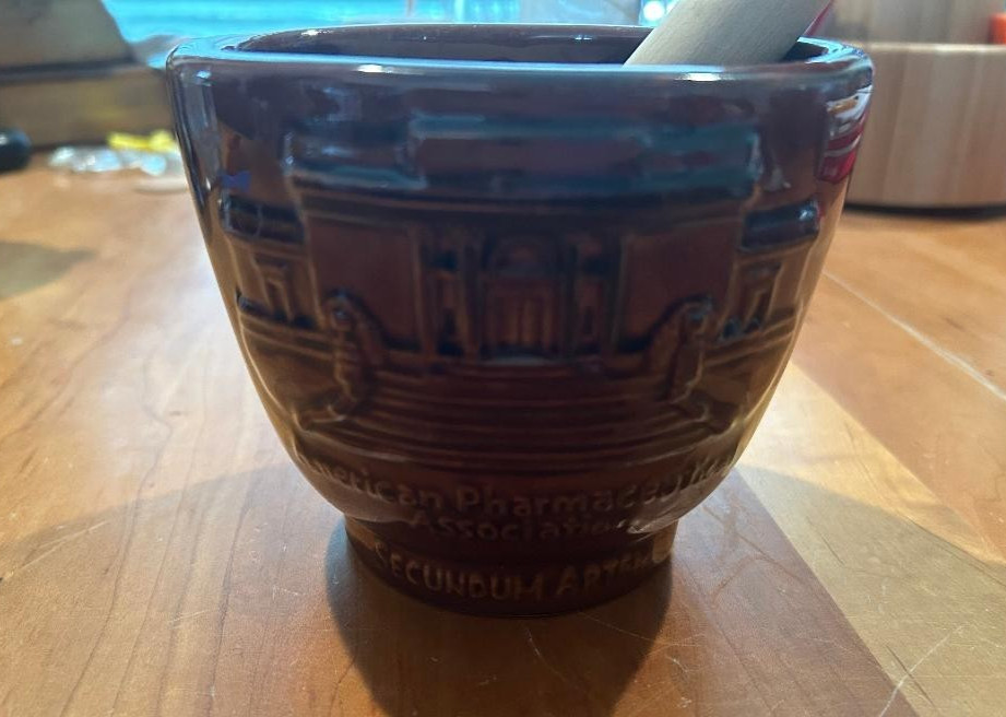 Schering 28th Edition Ceramic Mortar and Pestle “APhA” from 1990