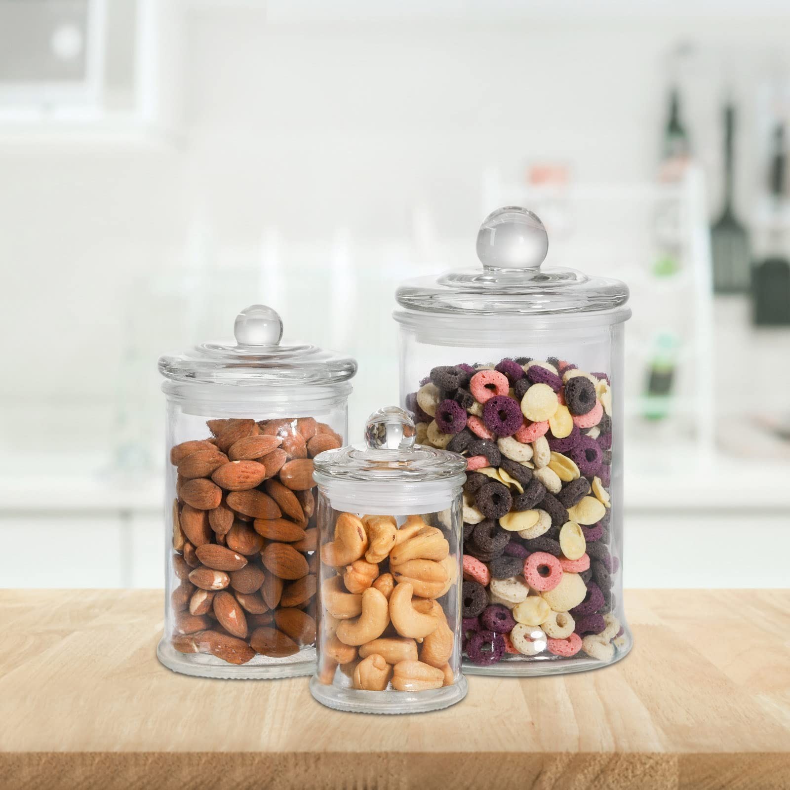 Set of 3 Glass Apothecary Jars with Lids, Bathroom Canisters Storage Containe…