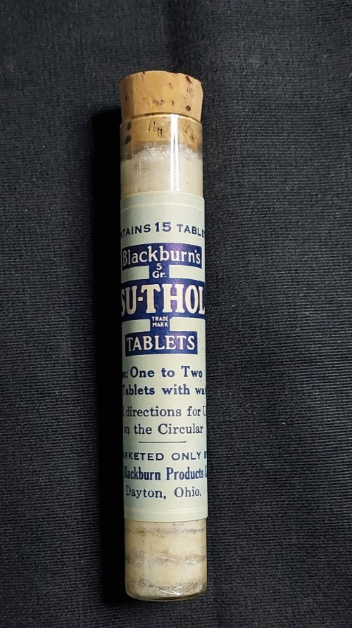 NOS Medicine Glass Bottle Blackburn’s SU-THOL Headache Cold Blackburn Dayton OH