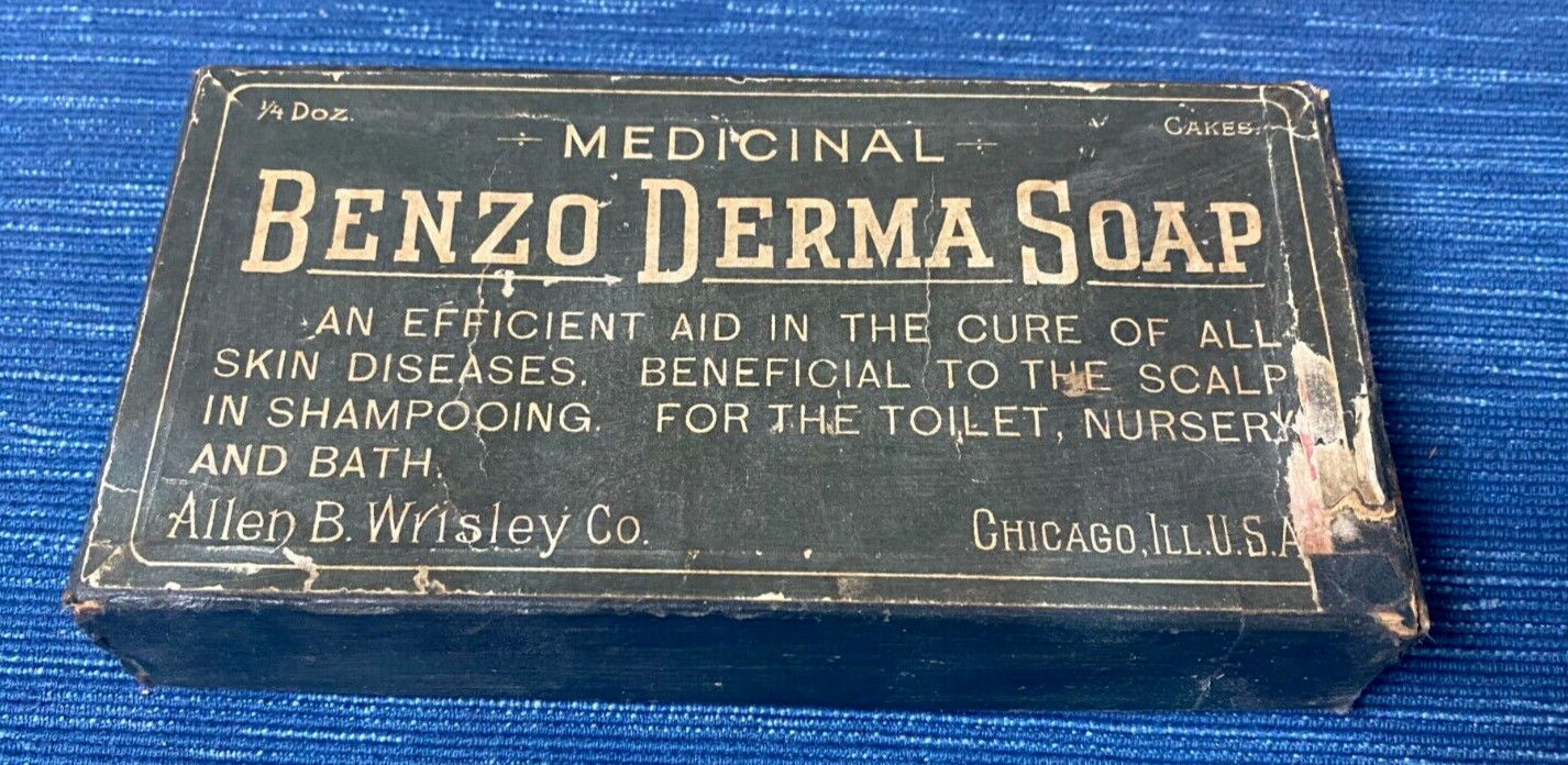Vtg Medical Pharmacy Medicinal Soap Benzo Derma Allen Wrisley Chicago Empty Box
