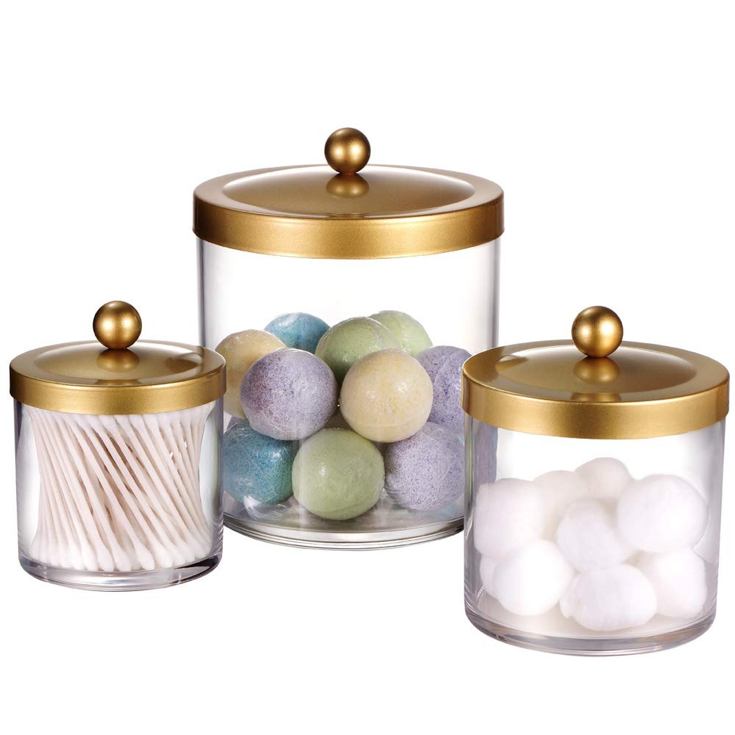 SheeChung 3-Pack Plastic Apothecary Jars with Gold Metal Lids – Large 50oz, 2…