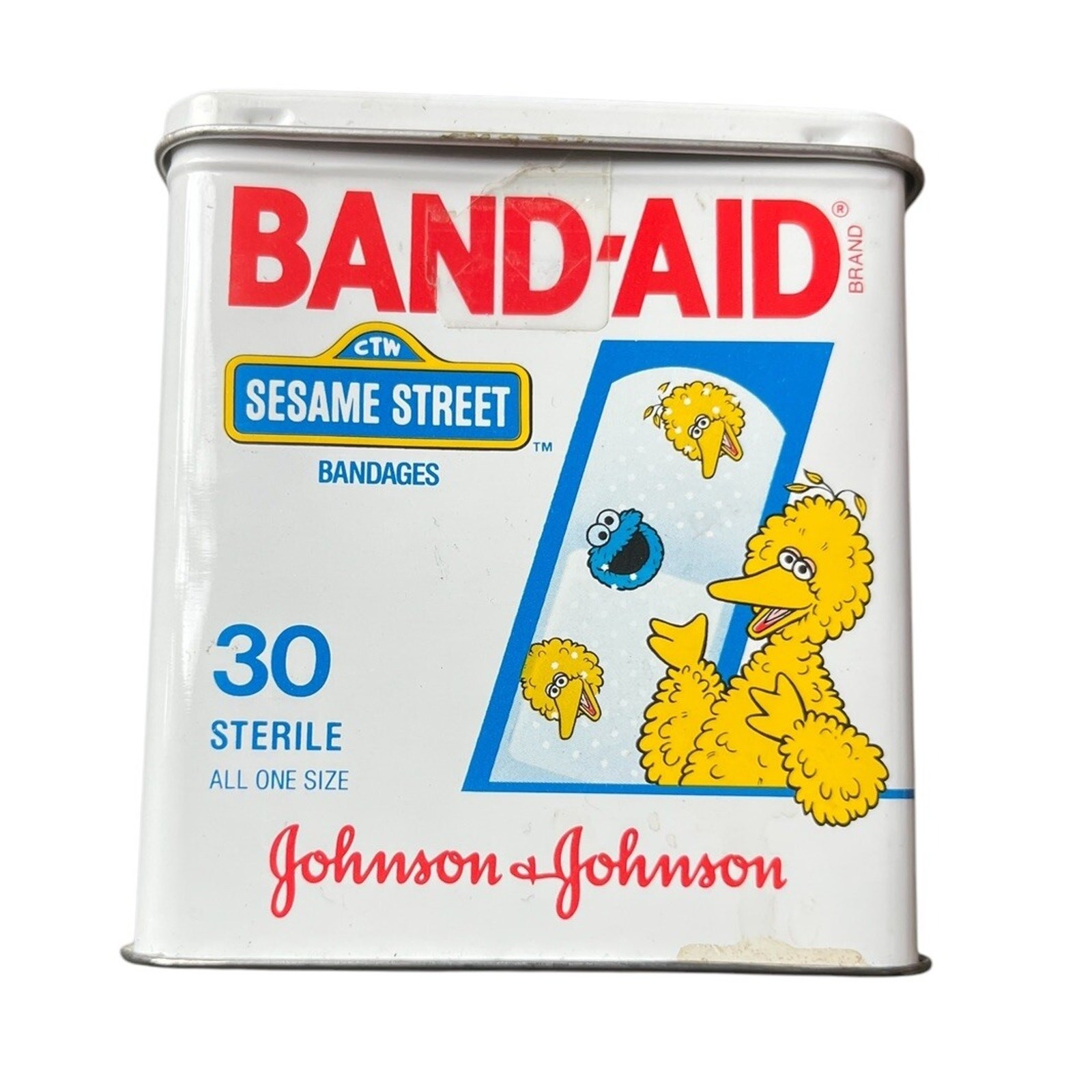 Sesame Street Band-Aid Big Bird Tin Empty Johnson & Johnson Vintage Movie Prop