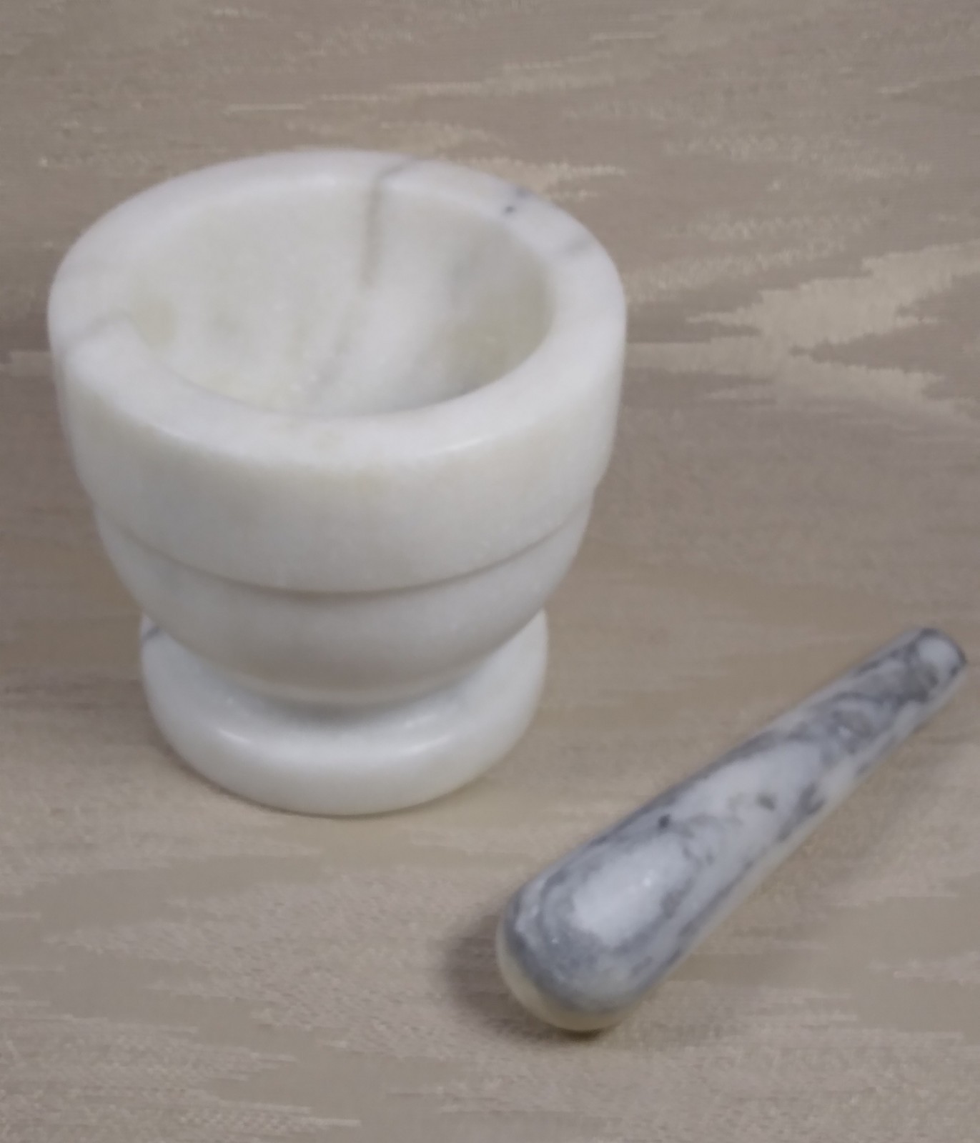 Marble Mortar & Pestle Set White w/ Grey Vein 4″x4.25″ Stone Spice Herb Grinder
