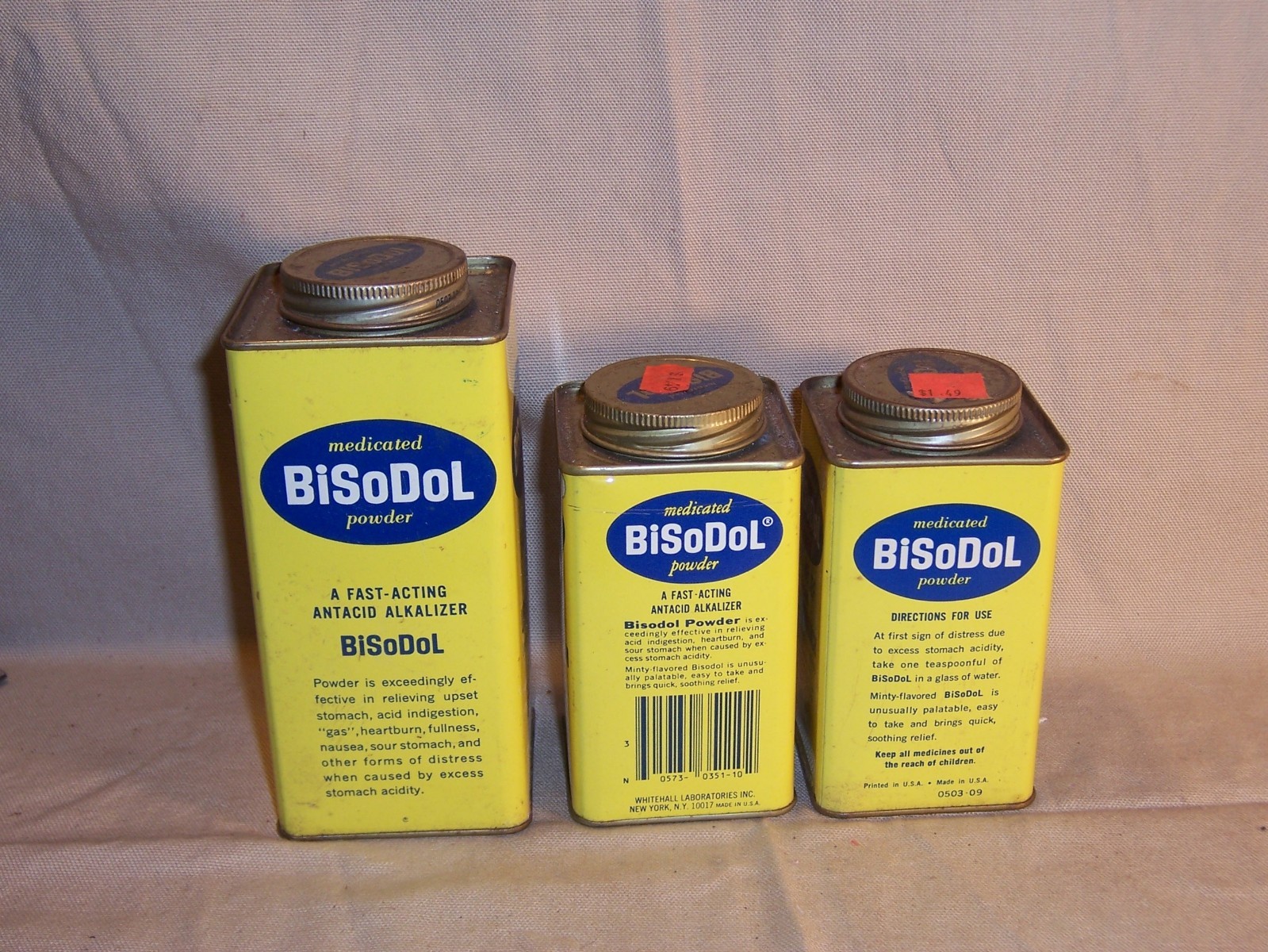 Vintage Advertising Medicine Tin Box BiSoDol New York Original Tin Display Decor