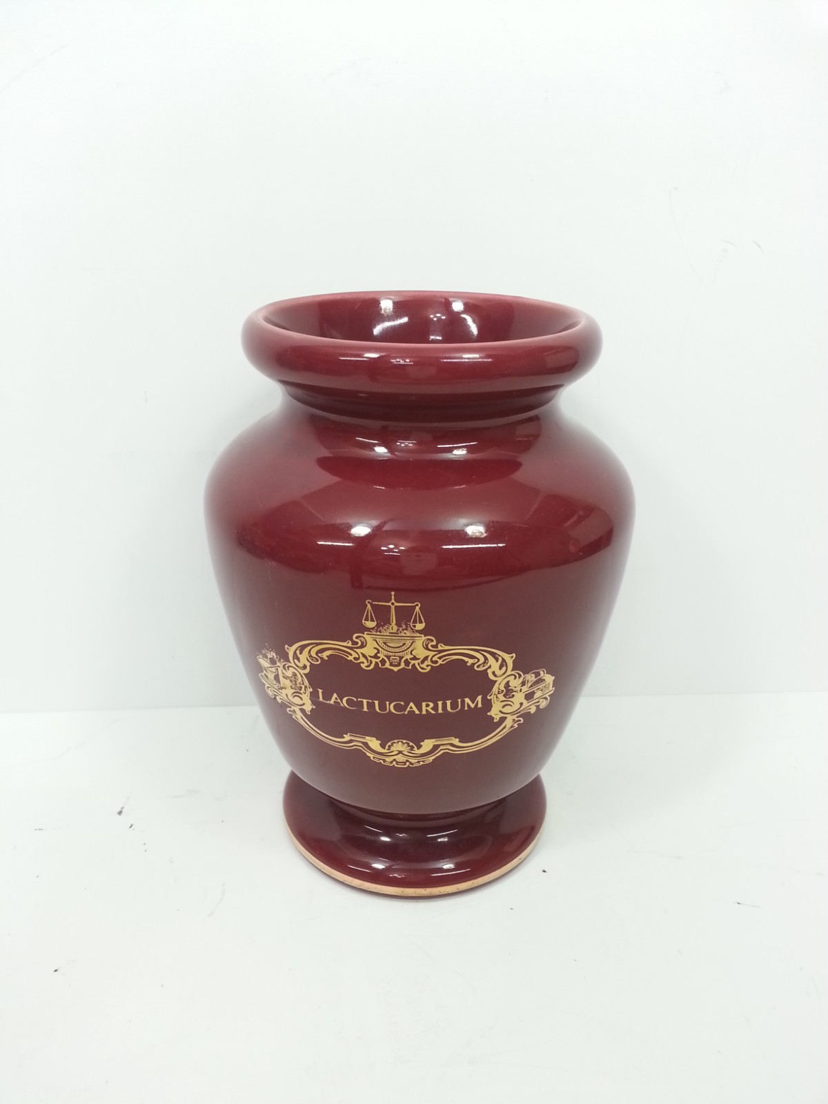 Vintage Eli Lilly Apothecary Jar Lactucarium Red Ceramic Gold Decal replacement