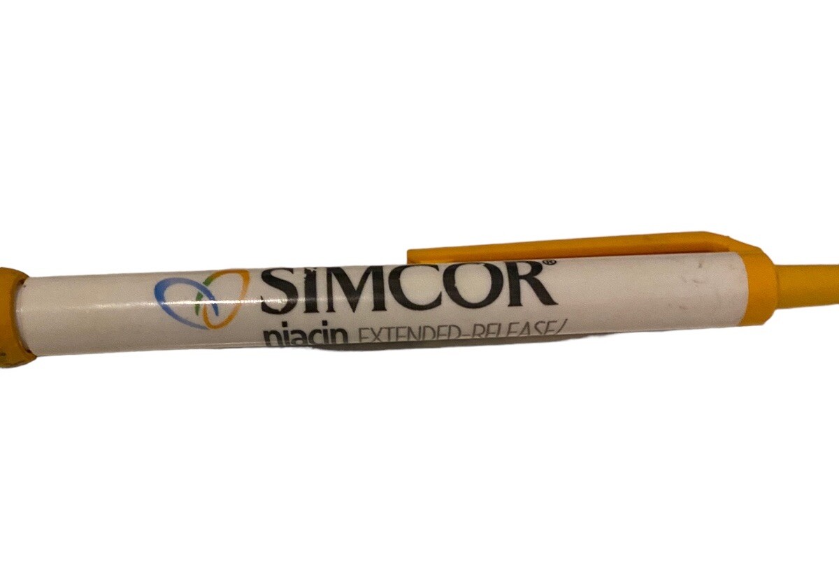 Simcor Writing Pen Drug Rep Pharmaceutical Rubber Grip White Yellow Promo