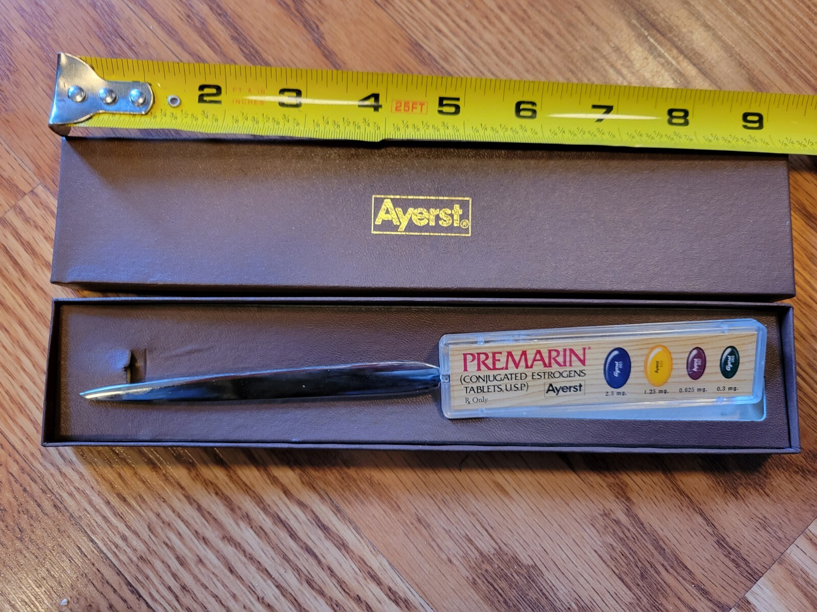 VINTAGE PREMARIN LETTER OPENER AYERST LABORATORIES TABLETS IN presentation case