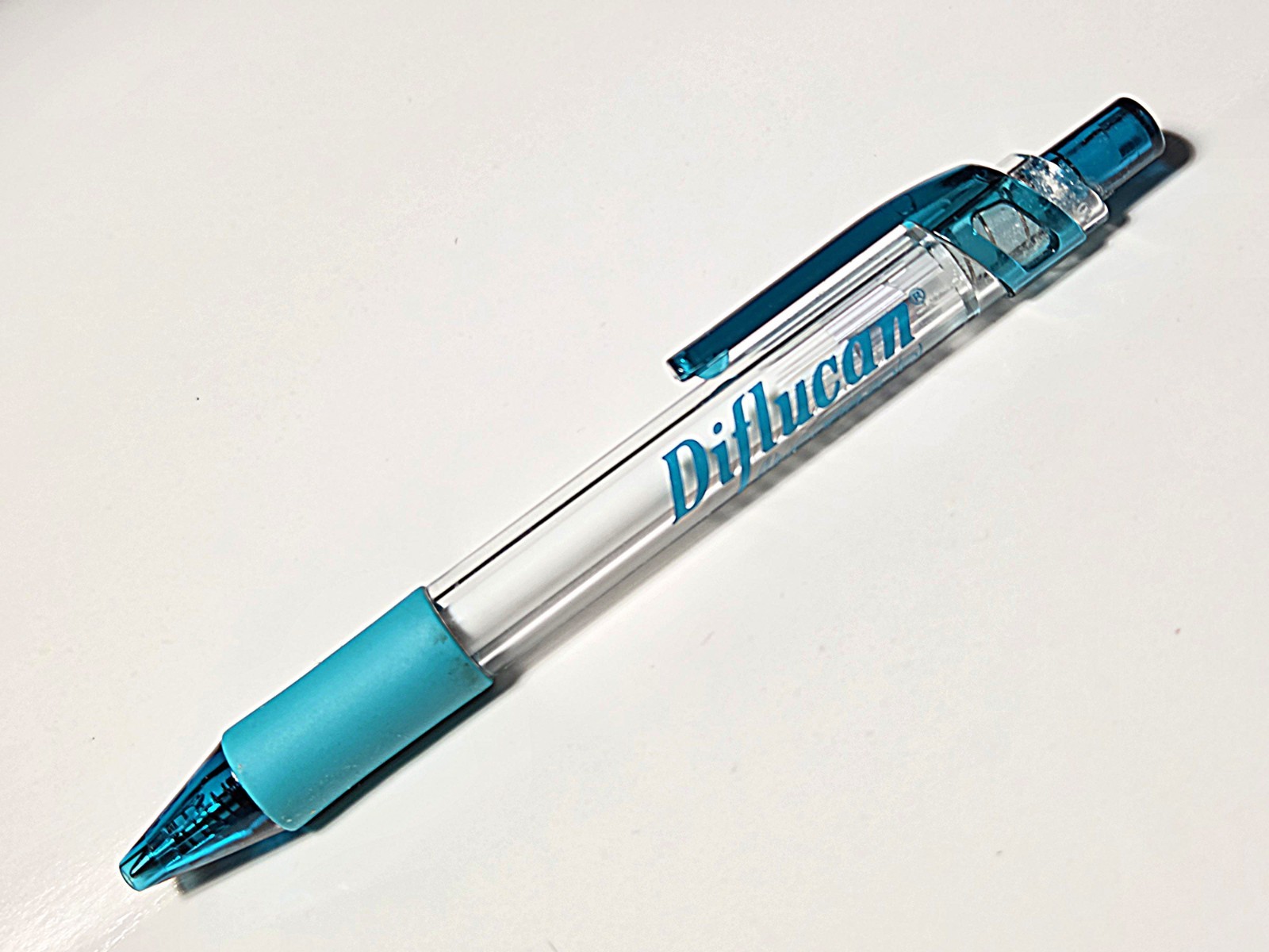 Vintage Pfizer Diflucan Translucent Teal Click Ballpoint Pen Drug Rep Pharmacy