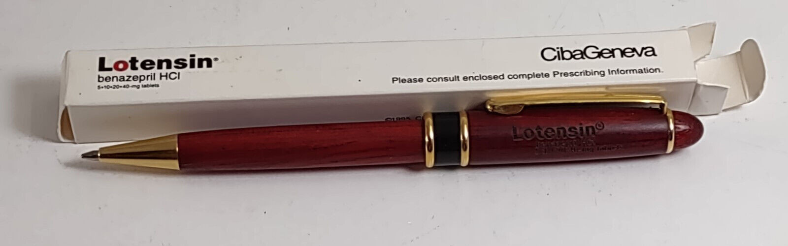 Drug Rep Pen ( Lotensin ) Stained Wood Pen w/ Engraved Lettering Box Prescribing