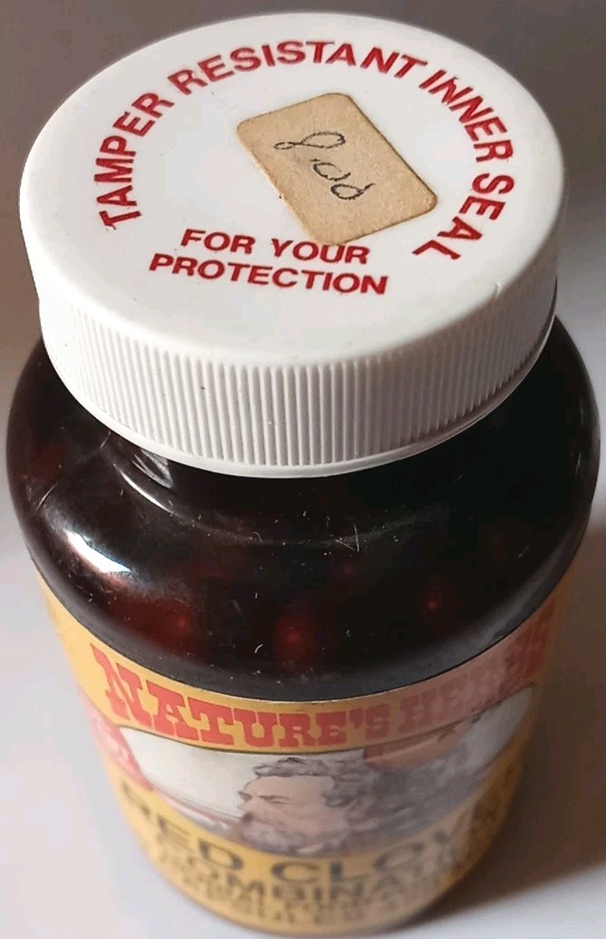 Vintage Expired Red Clover Combo UNOPENED Supplement Natures Herbs Retro Bottle