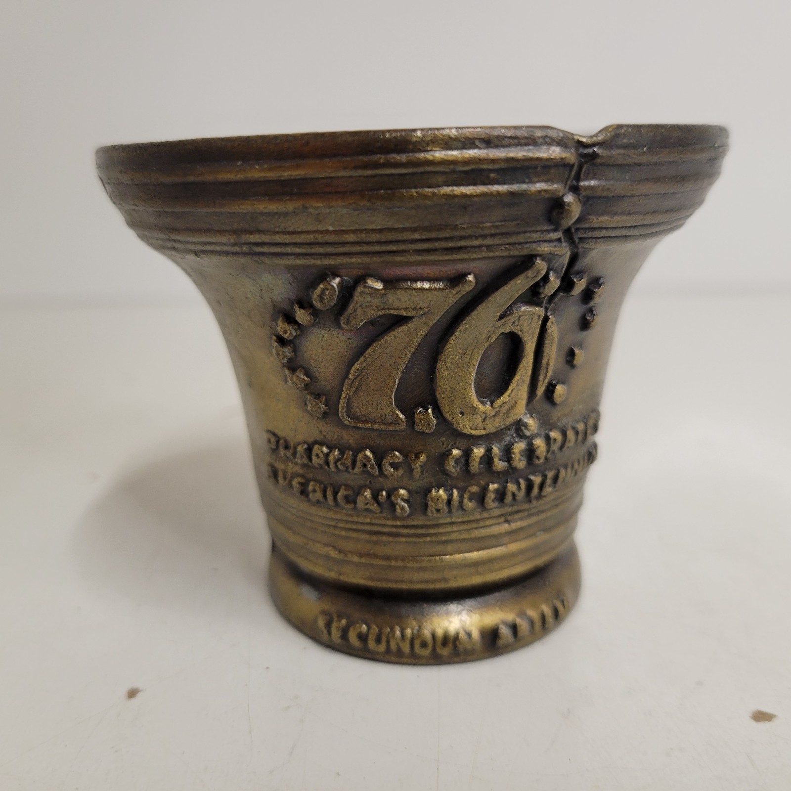 VTG Brass Bicentennial Mortar & Pestle 1976 Pharmacy Apothecary Liberty Bell