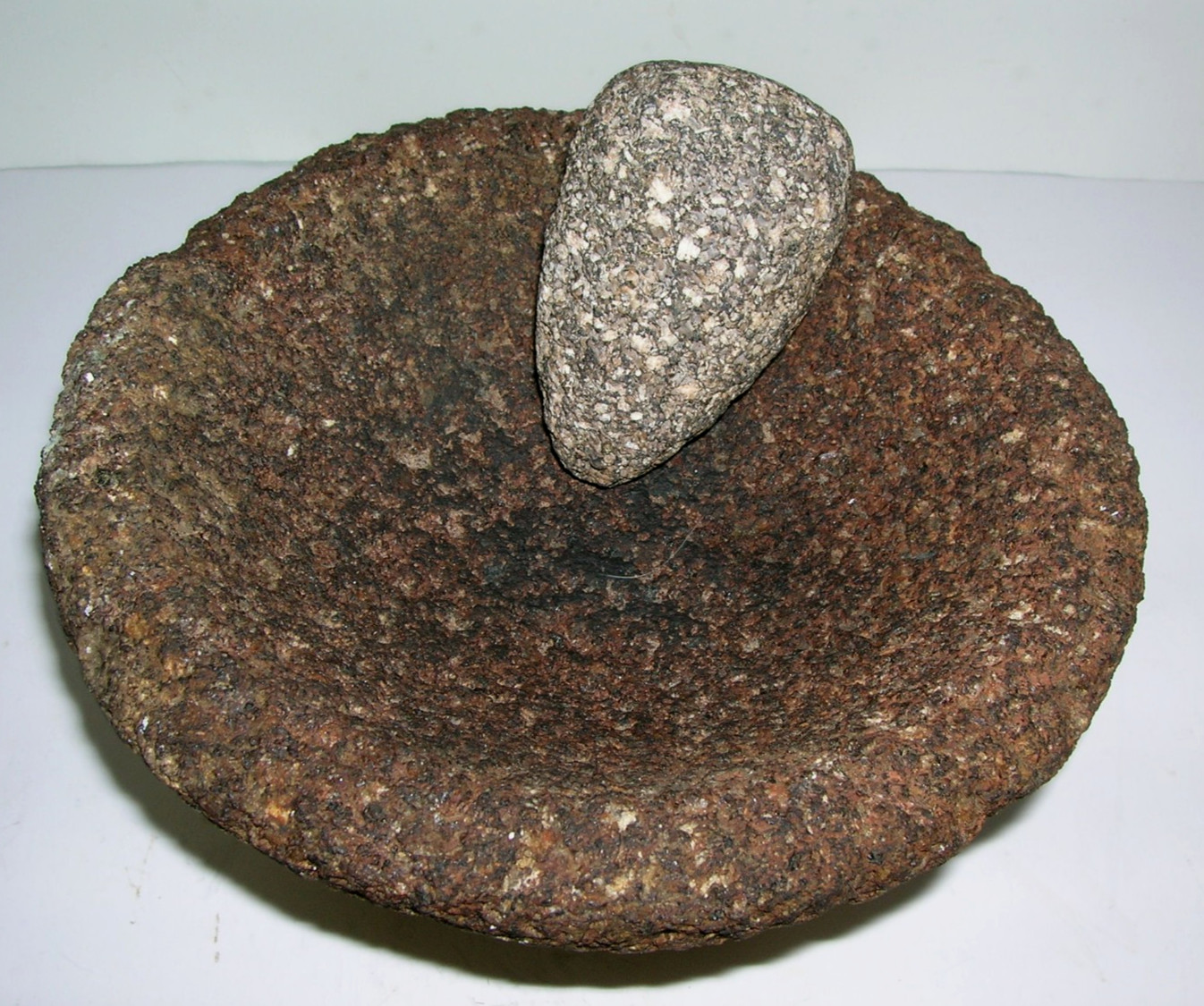 Mortar & Pestle Antique Hand Carved Stoneware 3 Legged 7″ wide Porous Primitive
