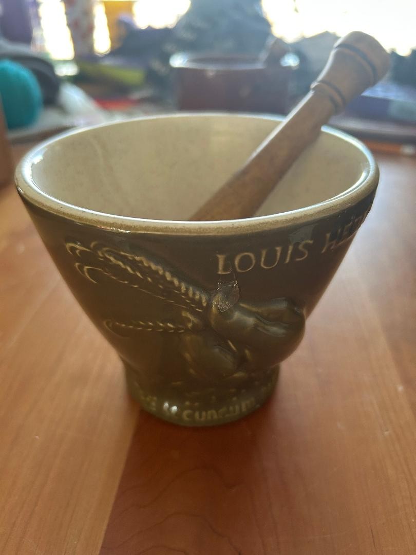 Vtg Schering Louis Hebert Ceramic Mortar & Wood Pestle Apothecary Pharma 1969