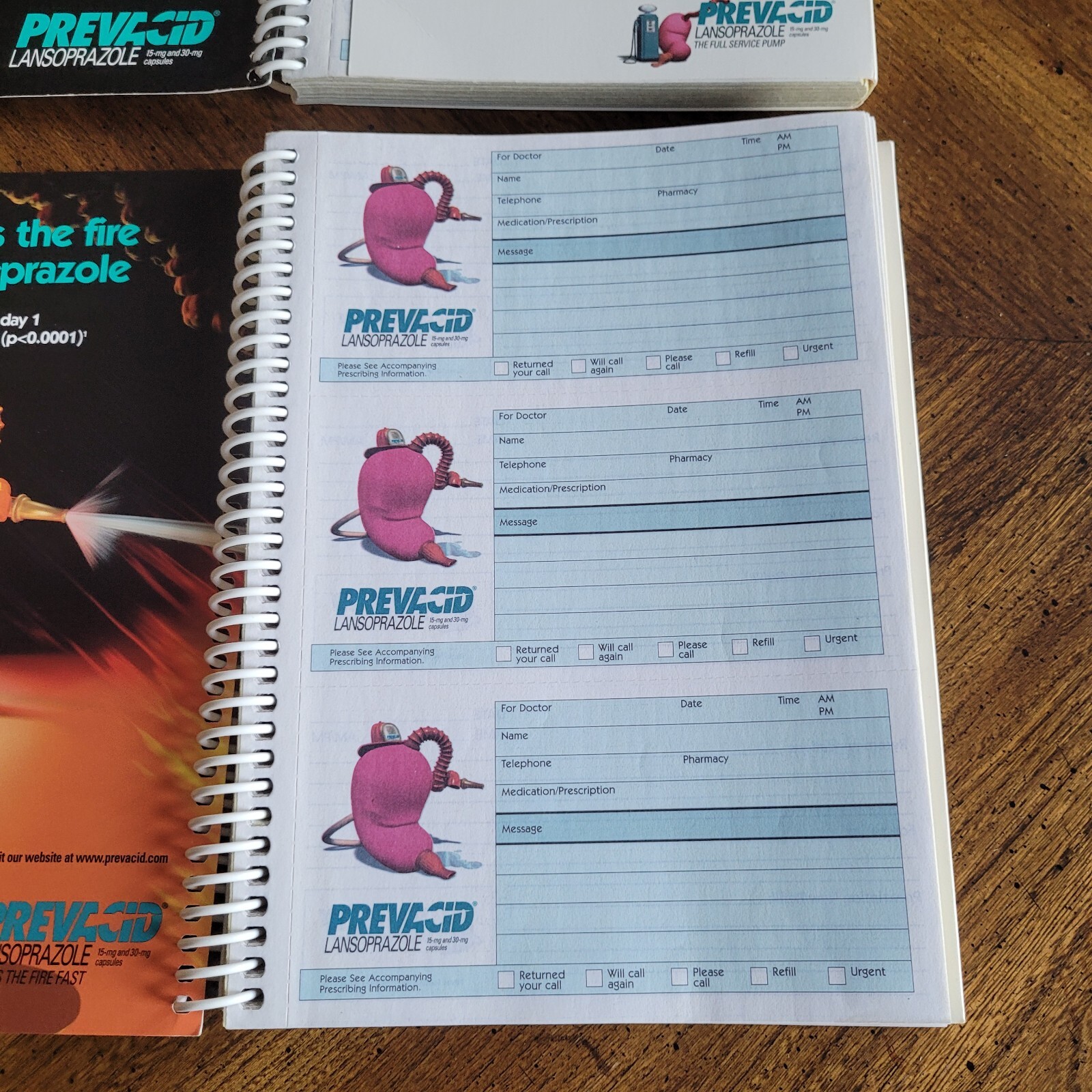 Prevacid Pharmaceutical Drug Rep Doctor MD Office Phone Message Book Pad x 2
