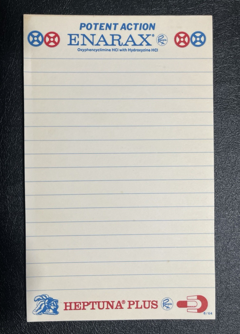 Vintage 1960s – Pharmaceutical Medicine Note Pad Enarax Roerig – 8″x 5″