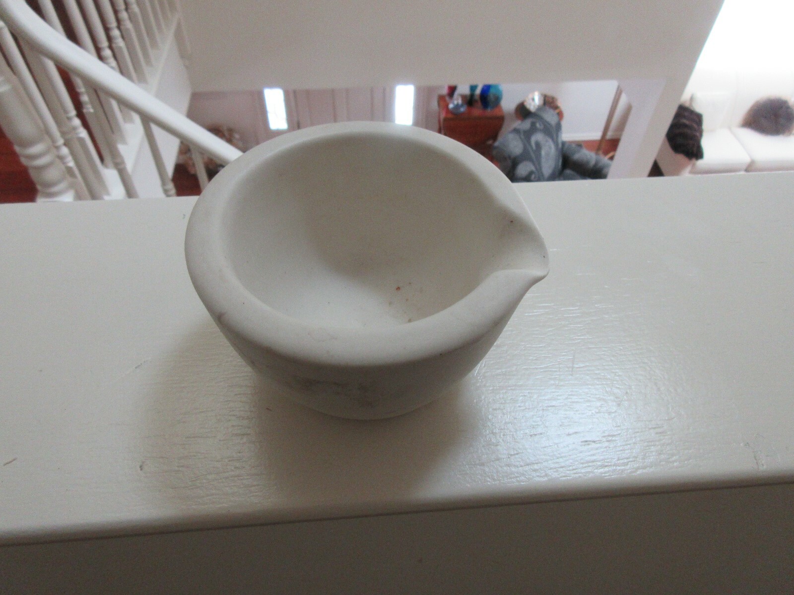 Rx, Pharmacy ,Mortar, ANTIQUE ,STONE/PORCELAIN , 13/4 Lbs , 5″ Diameter ,3″ Ht.