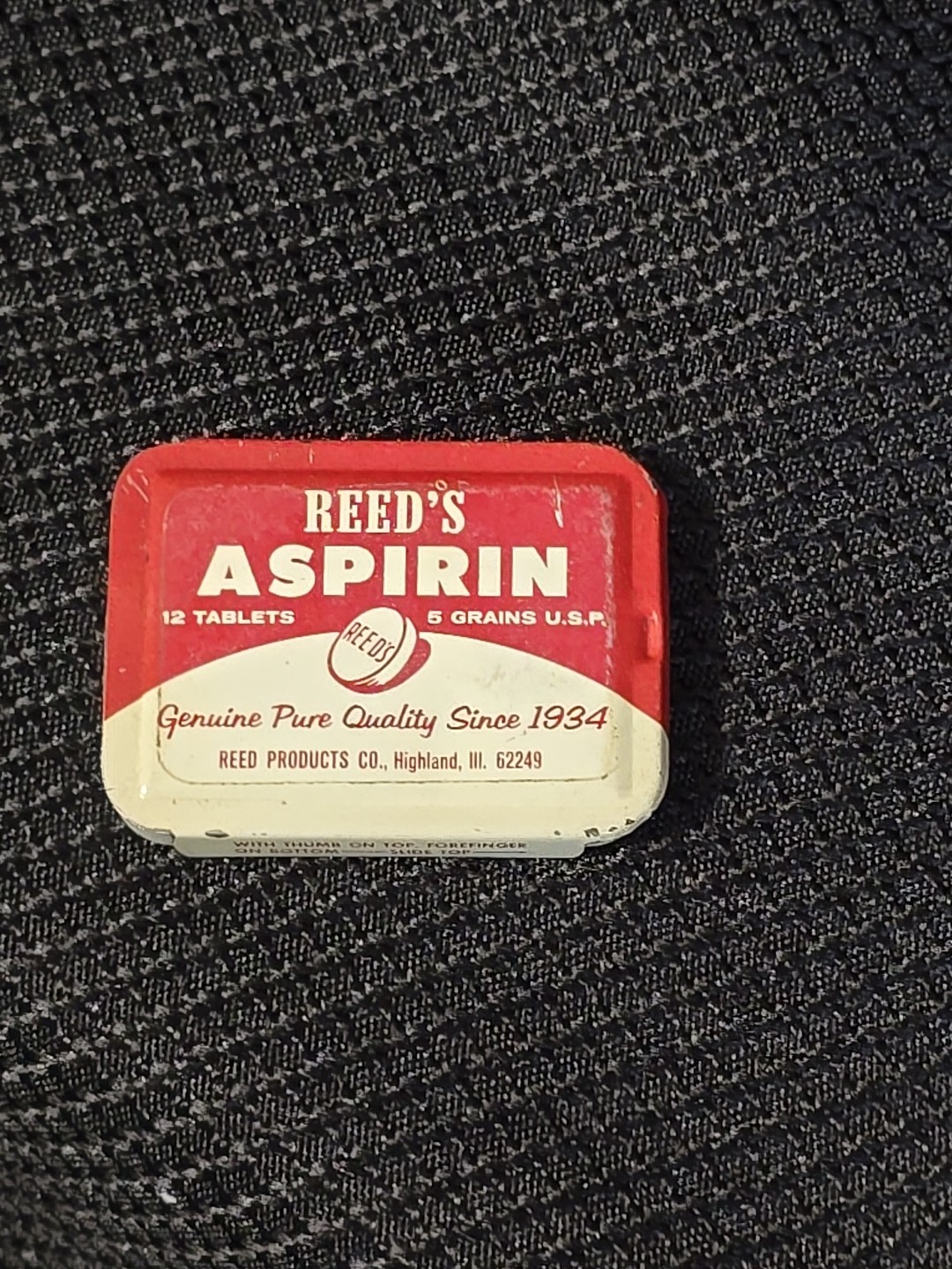 Old Advertising Medicine Tin Reed’s Aspirin Reed Products Highland Illinois