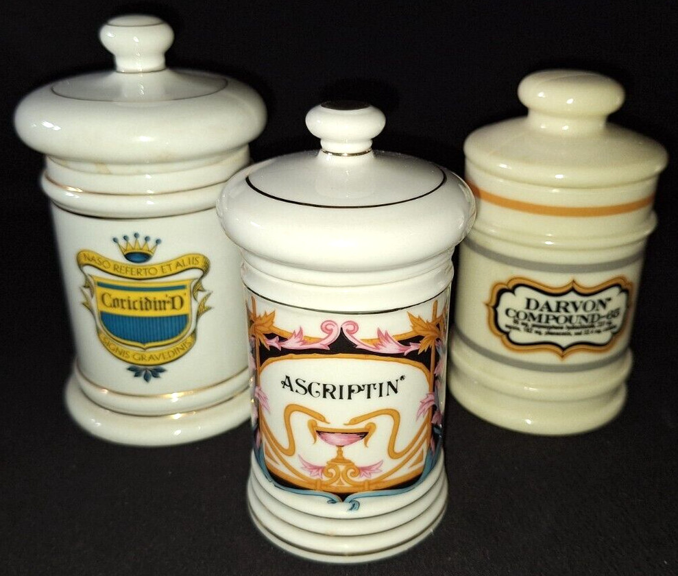 VTG RX APOTHECARY JAR MD ASCRIPTIN 5.5″ GOLD TRIM PHARMACY DRUG STORE – Plz Read