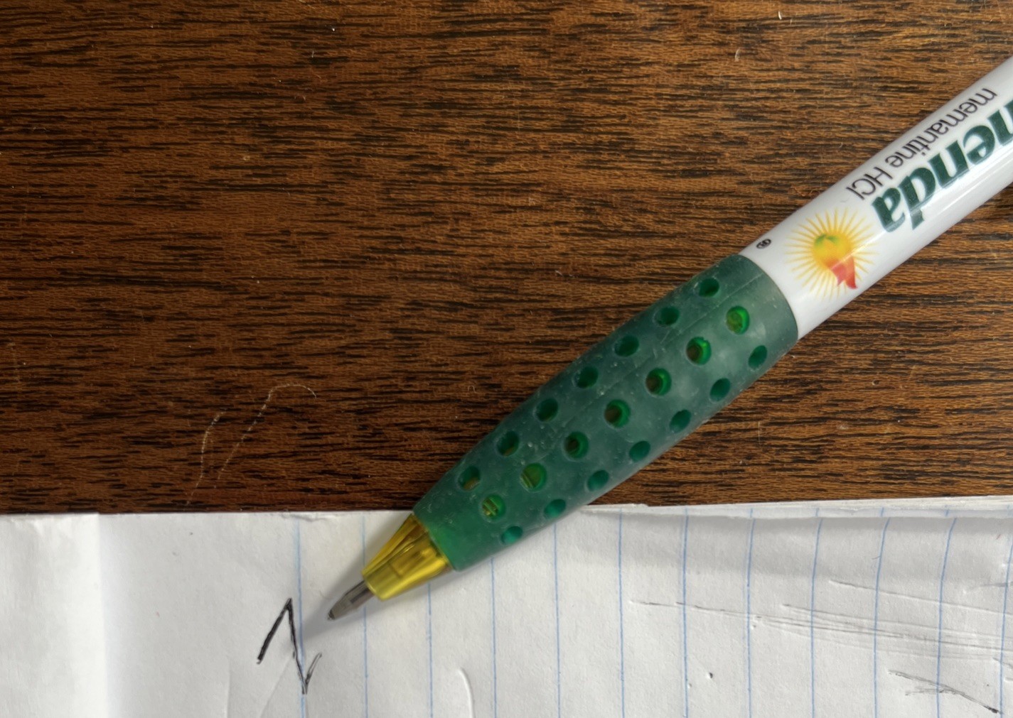Namenda Medical Drug Rep Pharmaceutical Gel Pen Rare Green Grip Yellow AbbVie