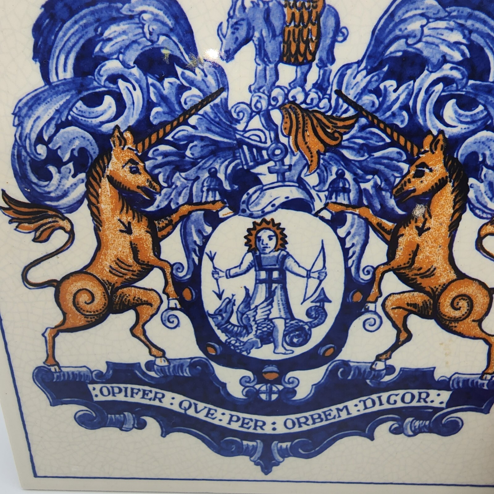 BLUE DELFT HOLLAND HANDMADE PILL TILE BURROUGHS WELLCOME CO. 1982