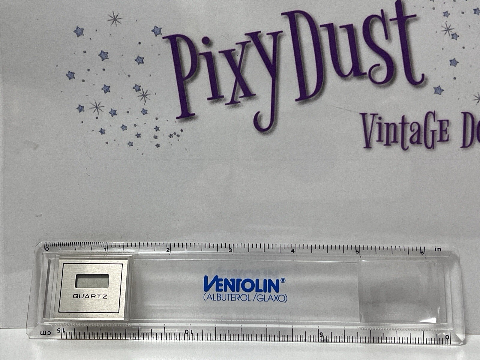 Glaxo VENTELIN Ruler w/ Quartz Clock & Magnifier Pharmaceutical Rep Promo (MD18)