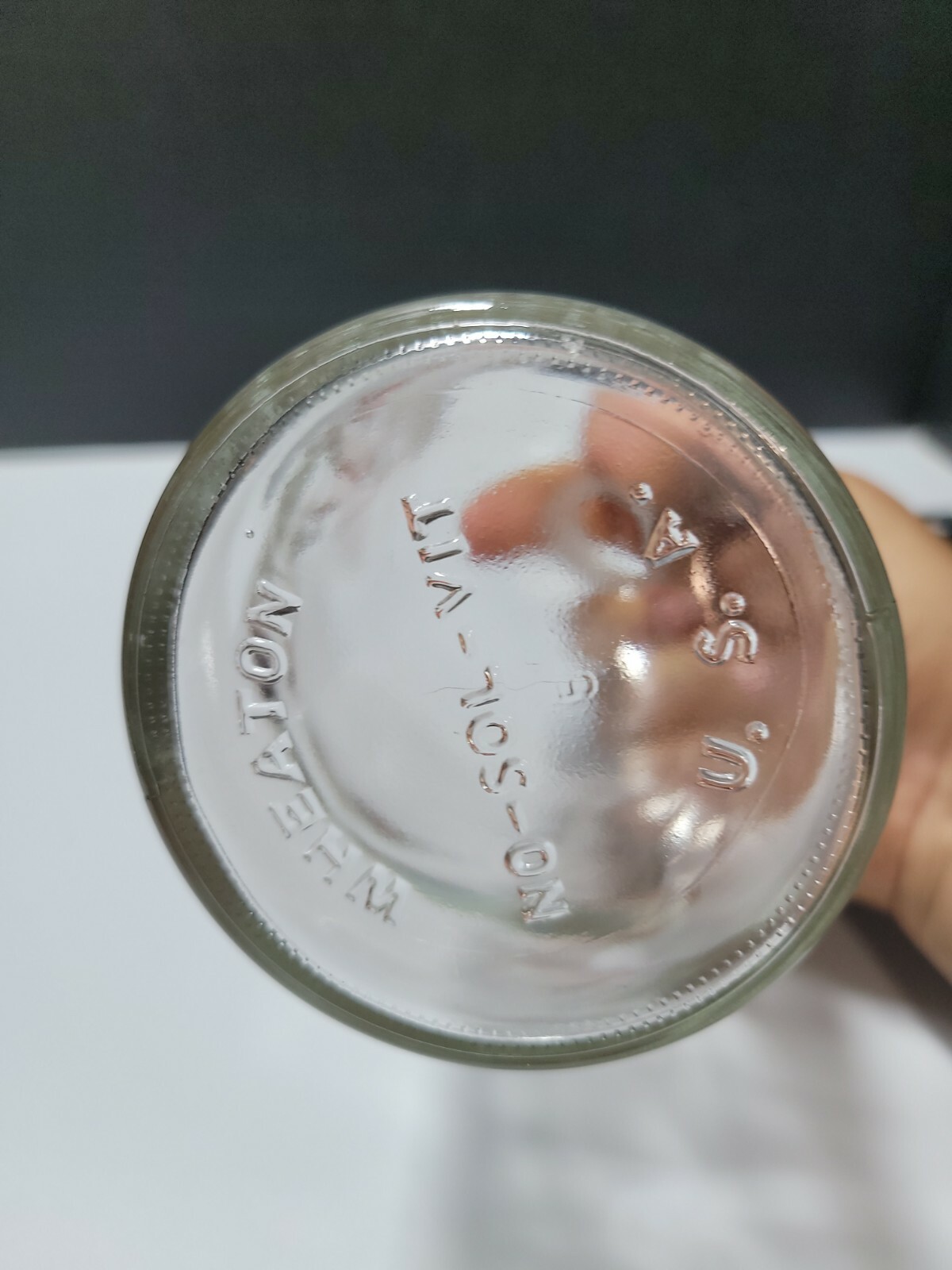 Wheaton No Sol Vit 5 Glass Bottle Embossed Sodium Hydroxide NaOH USA 6.75″ VTG