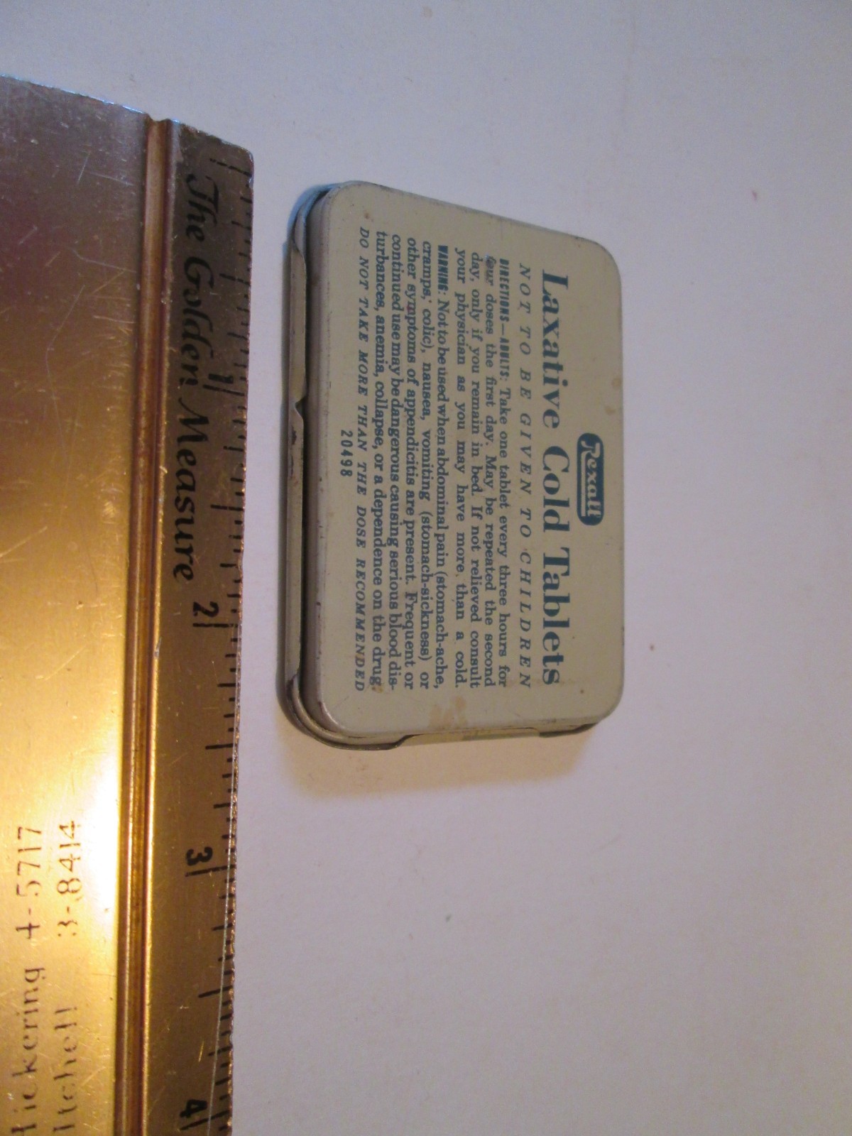 Old EMPTY Advertising Medicine Tin Rexall Cold Tablets Special Rexall Drug Co