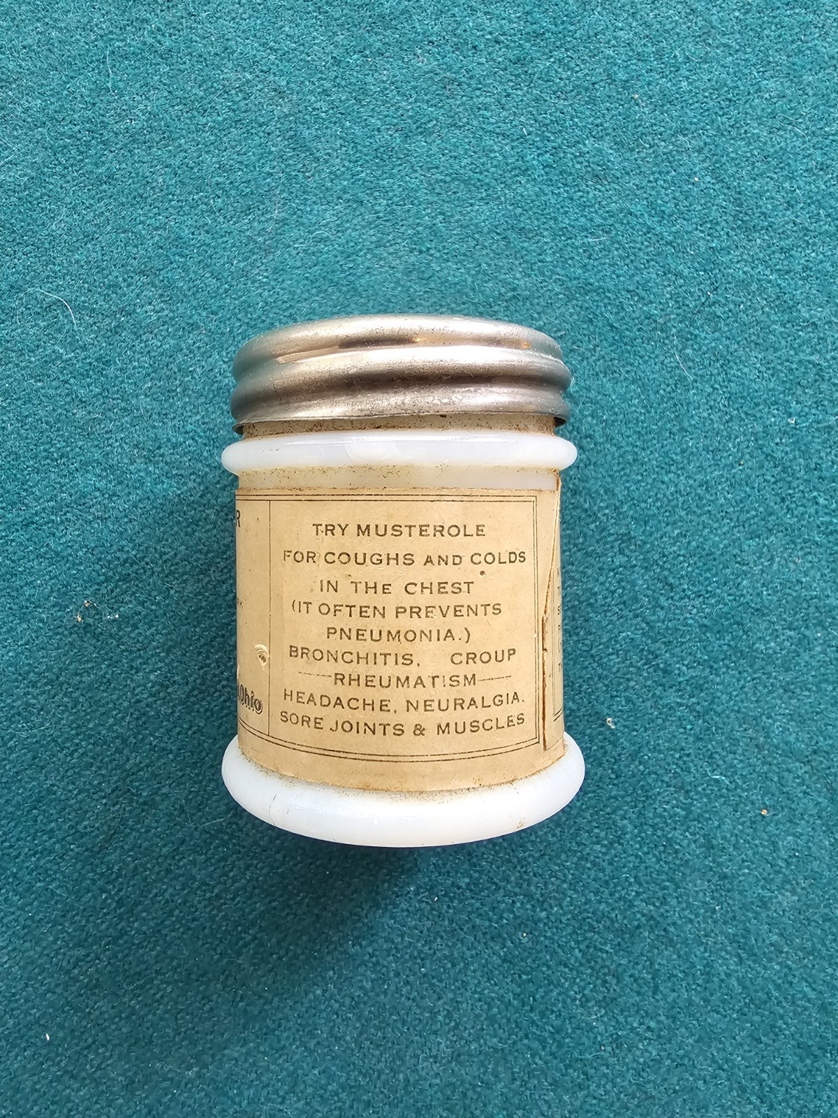 1900s Musterole Ointment, Milk Glass Medicine Jar