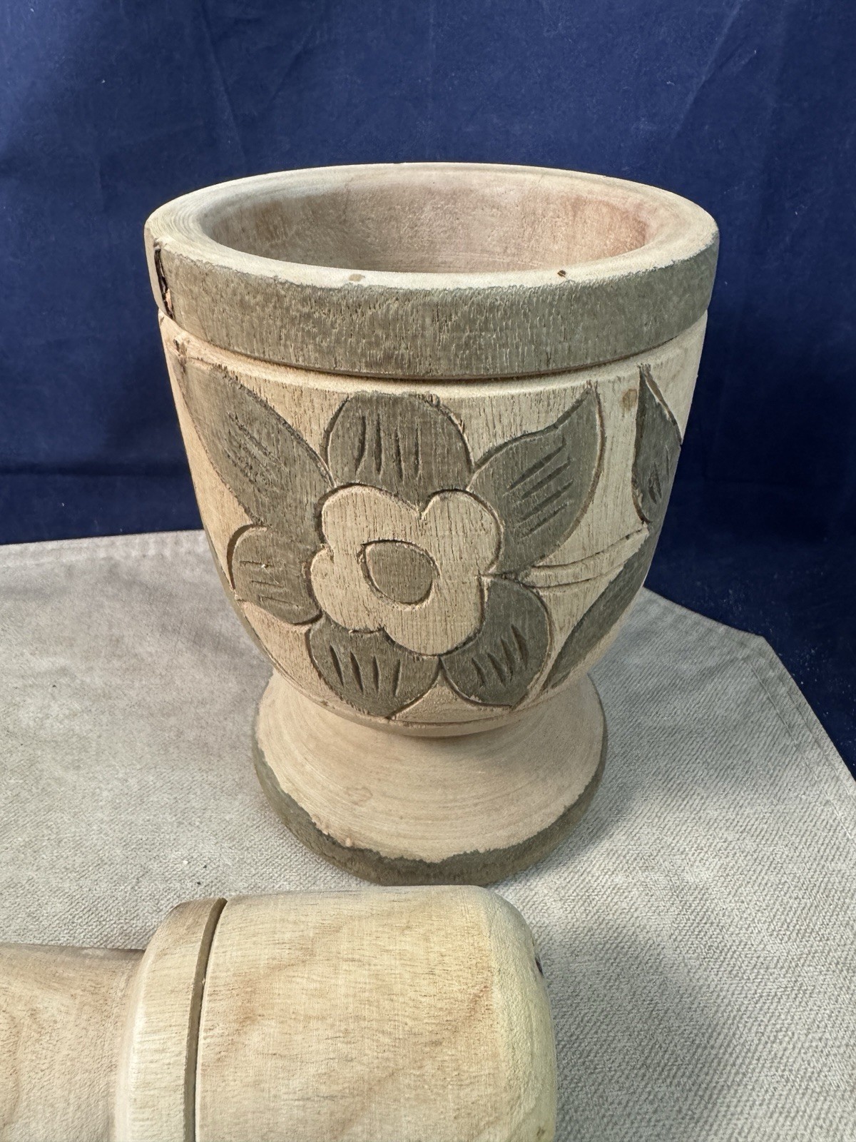 Hand Carved/Painted Wood Mortar And Pestle Apothecary Grinder 6.5″ and 8” Tall