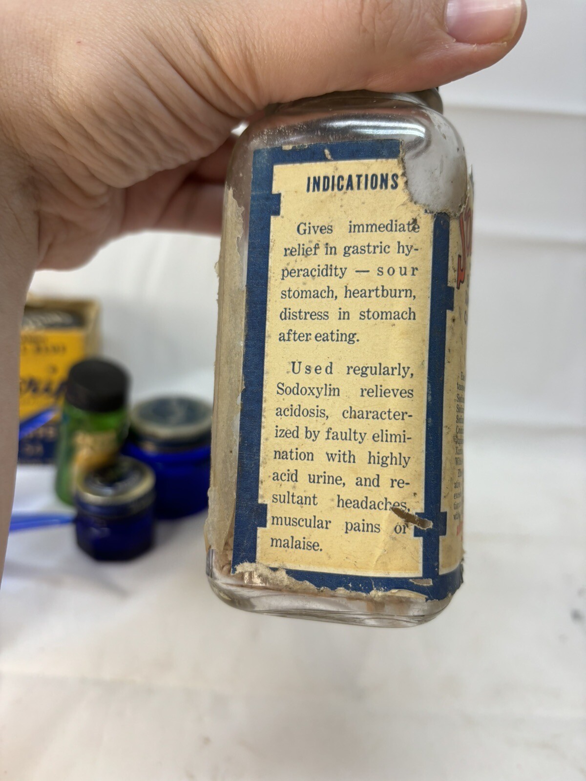 Vintage Abbott Laboratories Glass Medicine Bottle w/ Label & Metal Lid SODOXYLIN