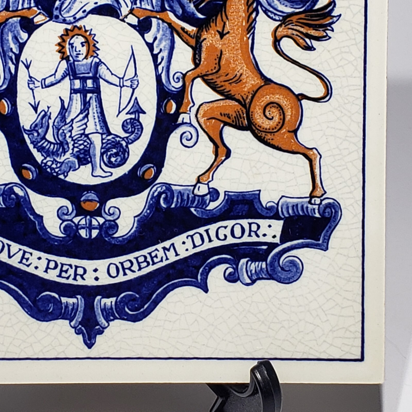 Vtg Blue Pharmacy Apothecary Society Crest 6″ Tile Delft Holland B716