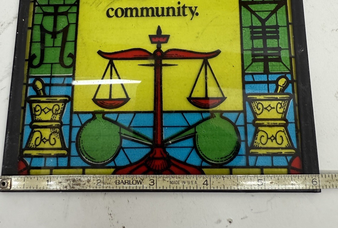 Pharmacy Stained Glass Window Advertisement Sign 9 x 6 Drug Store Pharmacist