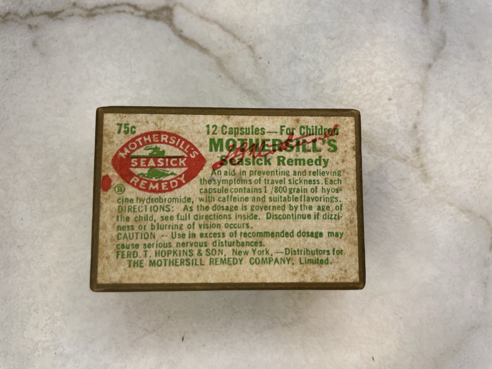 Vintage MOTHERSILL’S Seasick Remedy Medicine Box And Pamphlet – empty