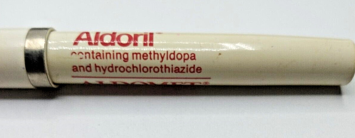 ALDOMET ALDORIL METHYLDOPA Pharmaceutical Drug Rep Pen Vintage Retro Rare