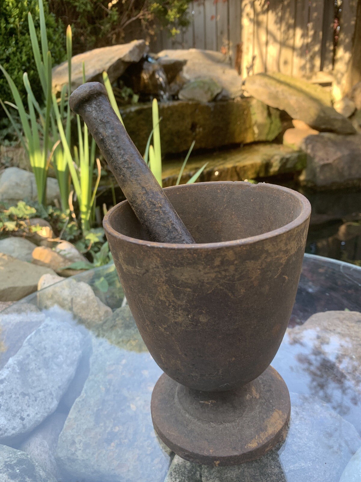 Rare Antique Primitive 19th Century Apothecary Cast Iron Mortar and Pestle Rx