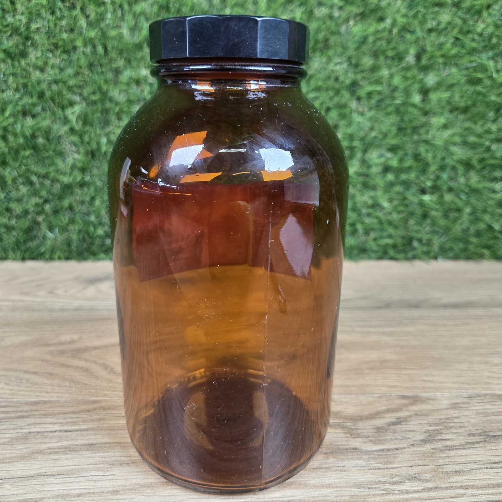 Vtg EMPTY Merck Antipyrine Apothecary Amber Glass 1 lb Pharmacy Medicine Jar