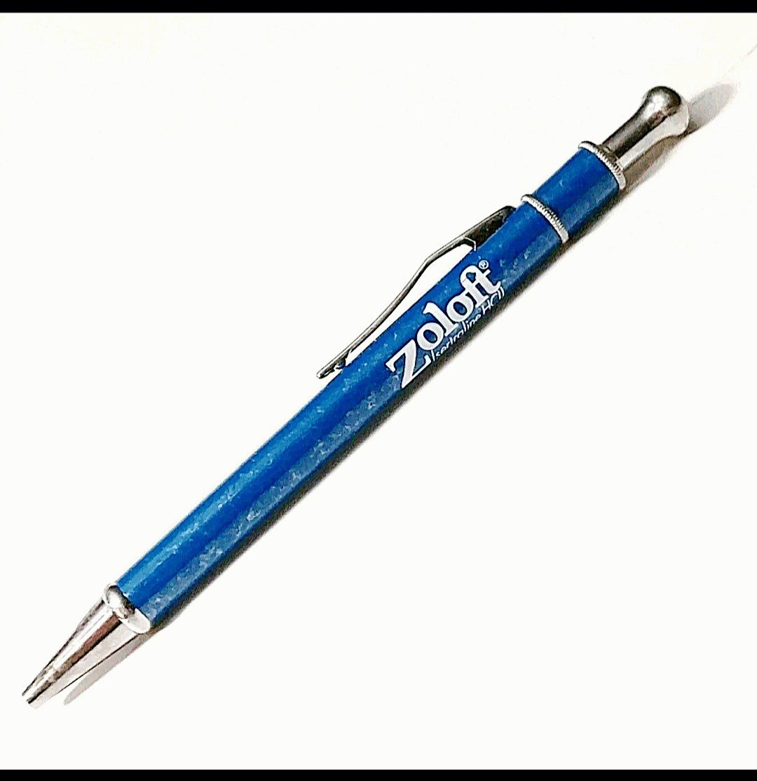 Vintage Pfizer Zoloft Marbled Blue Metal Click Ballpoint Pen Drug Rep Pharmacy