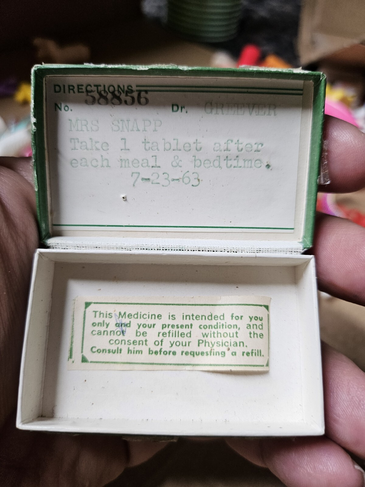 Vtg 1963 Greevers DRUG Store Prescription Drug Pill Box Chilhowie Virginia C27