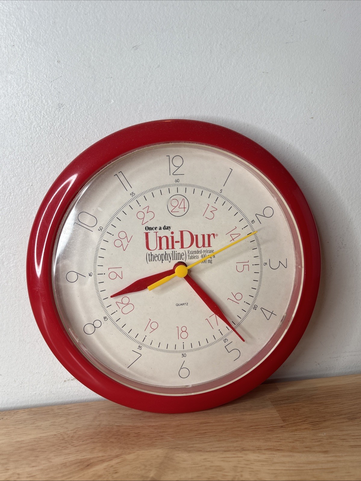 Vintage Uni-Dur Pharmaceutical Promo Wall Clock 24 Hour Military Time Medical