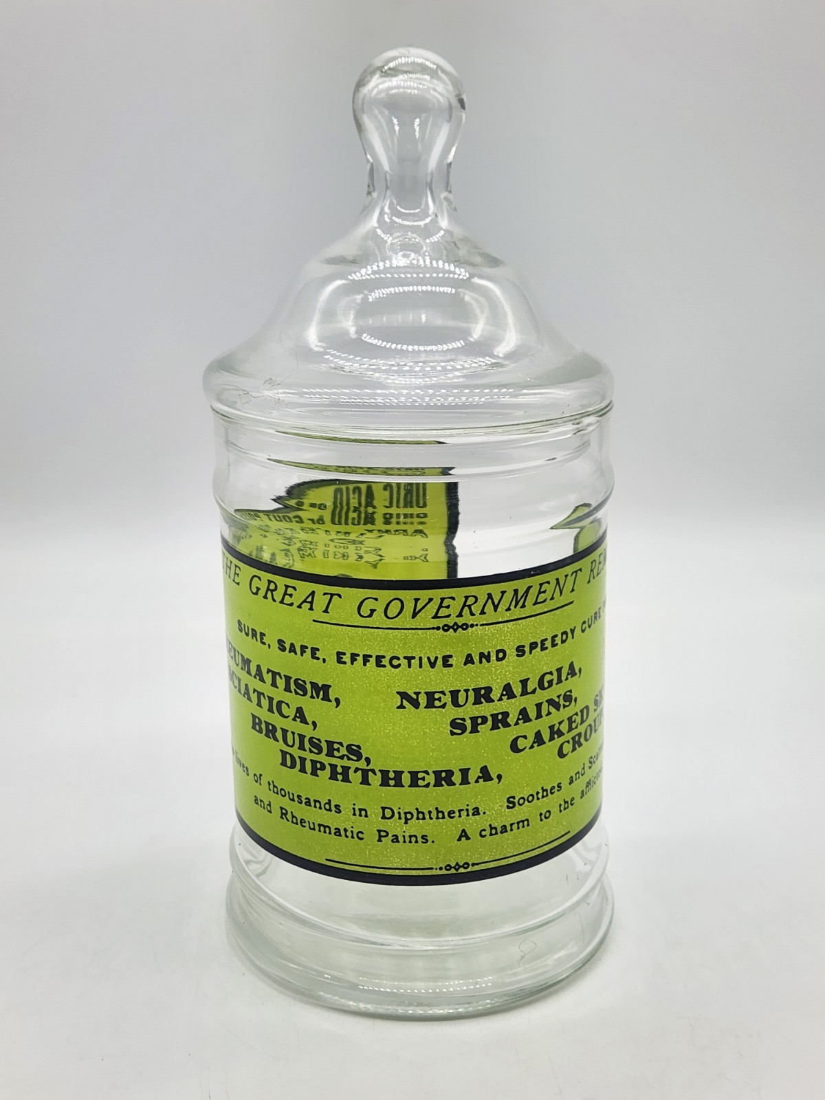Vintage Glass Apothecary Jar With Lid Army Navy Liniment Medicine Remedy 1970’s