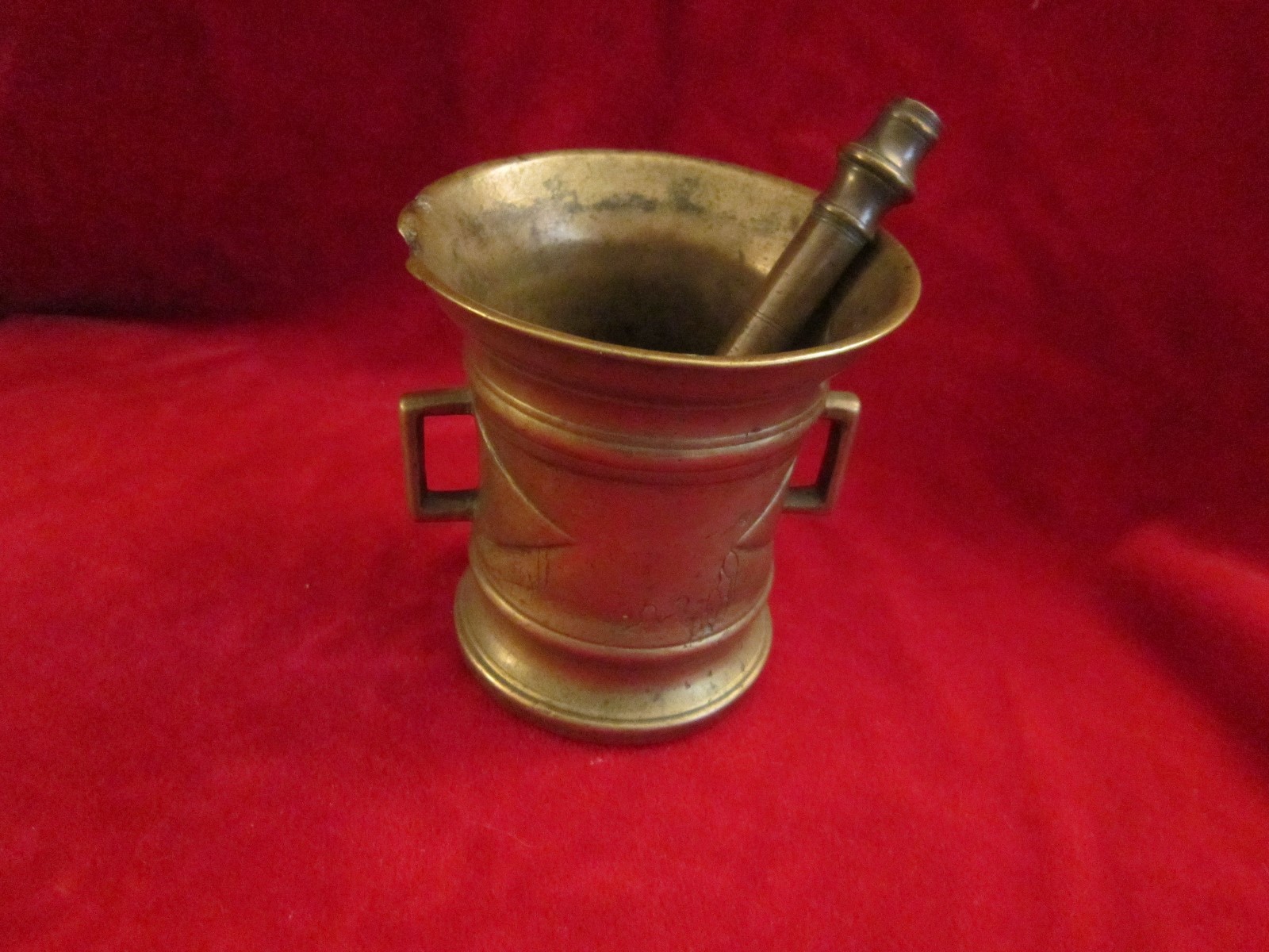 Antique 19TH Century Apothecary Solid Brass Mortar and Pestle Apothecary Rx