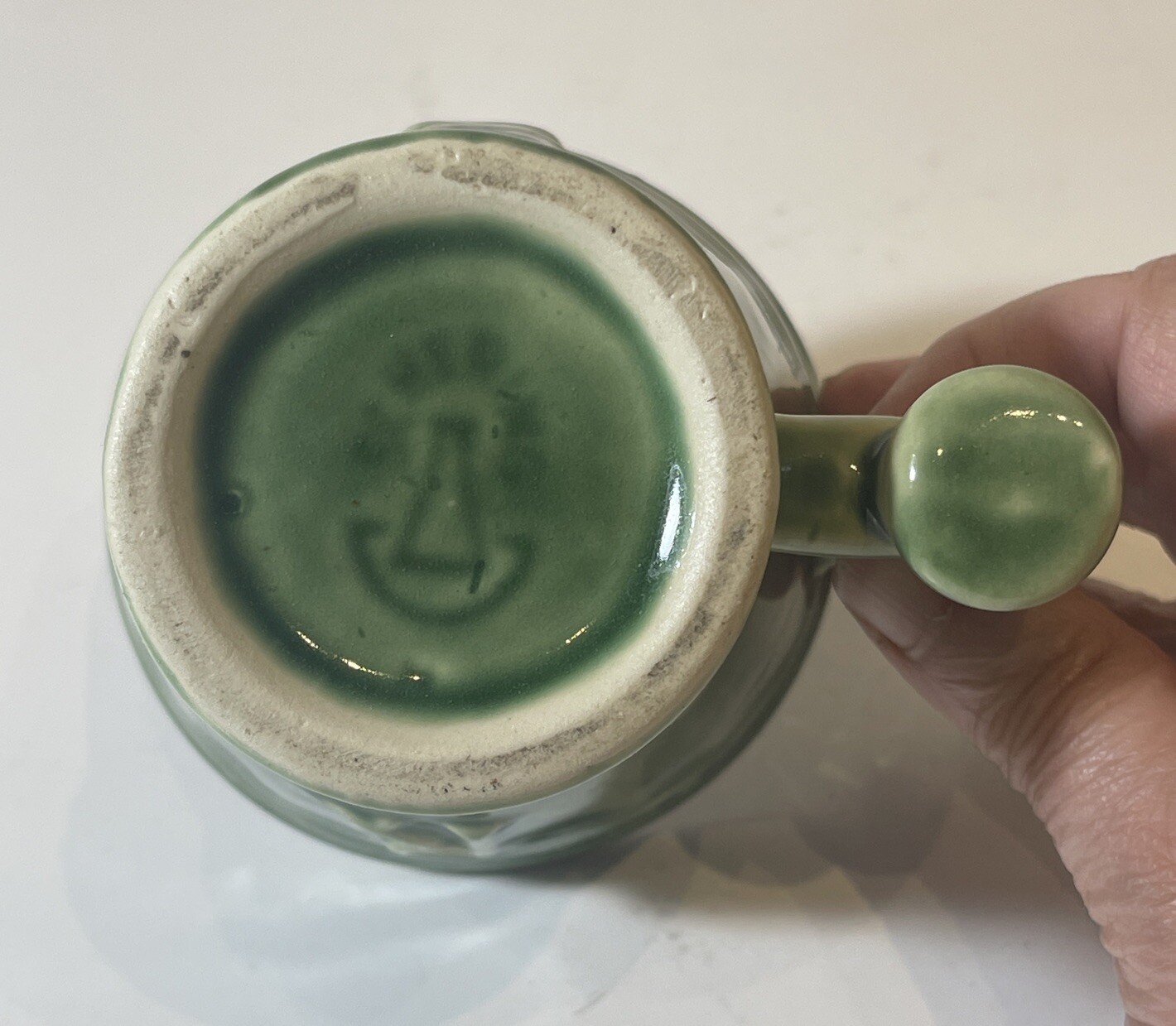 Vintage Coricidin Green Pottery Mug RX Galen Schering Pharmacy Cup Mortar Pestle