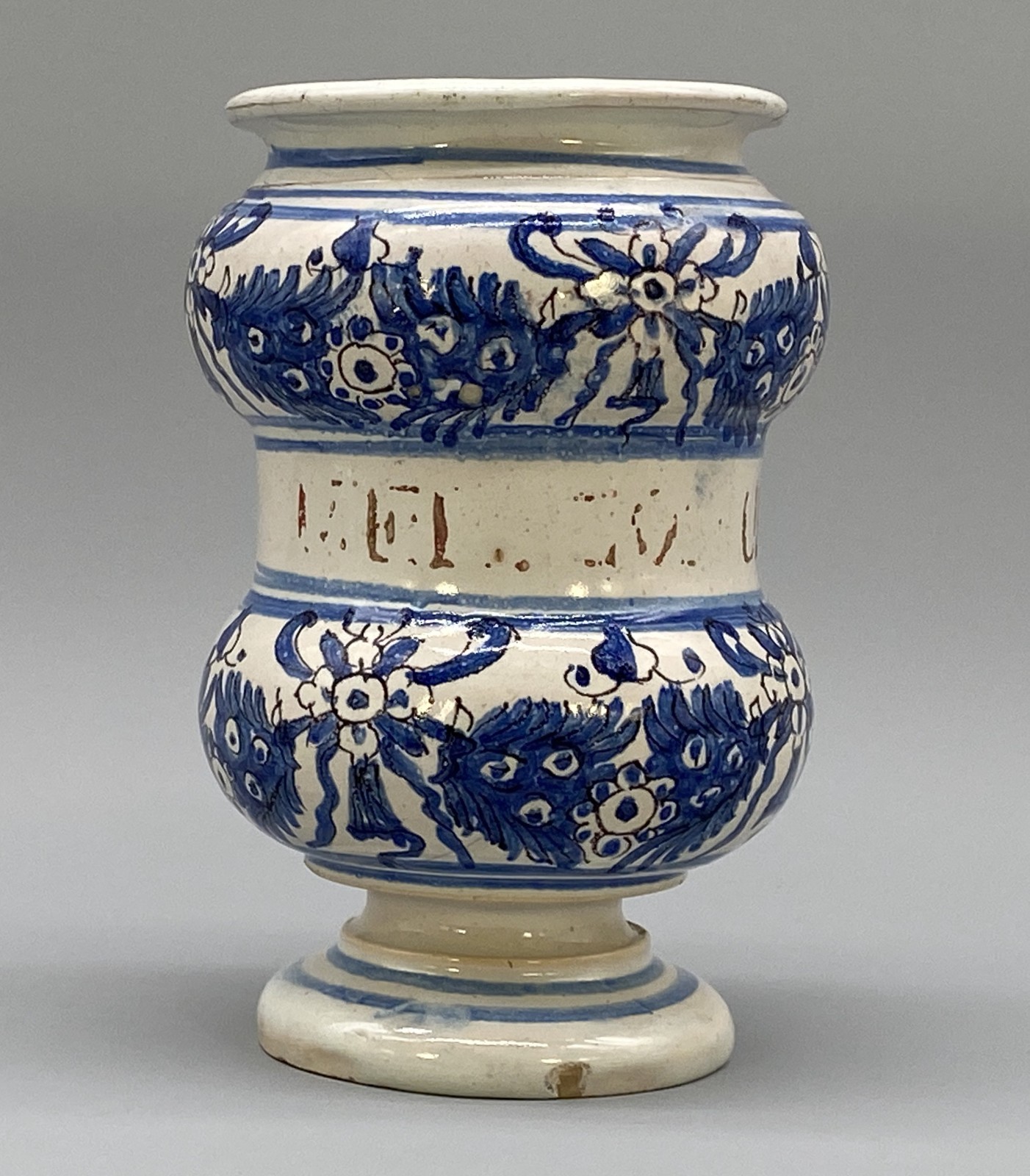 c. 1730 Italian Majolica Nove Waisted Blue & White Albarello Drug Pharmacy Jar