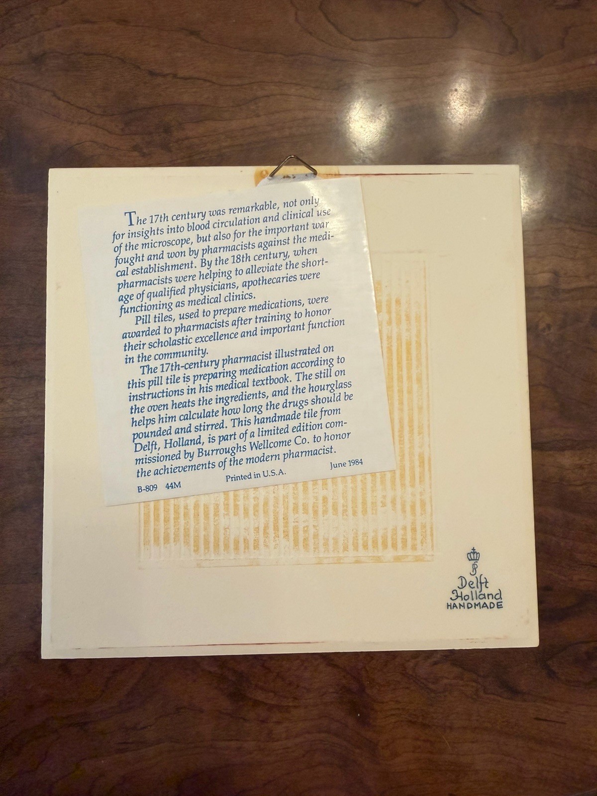 1984 Burroughs Wellcome Pharmacy Education Program Ceramic Pill Tile w/ Box