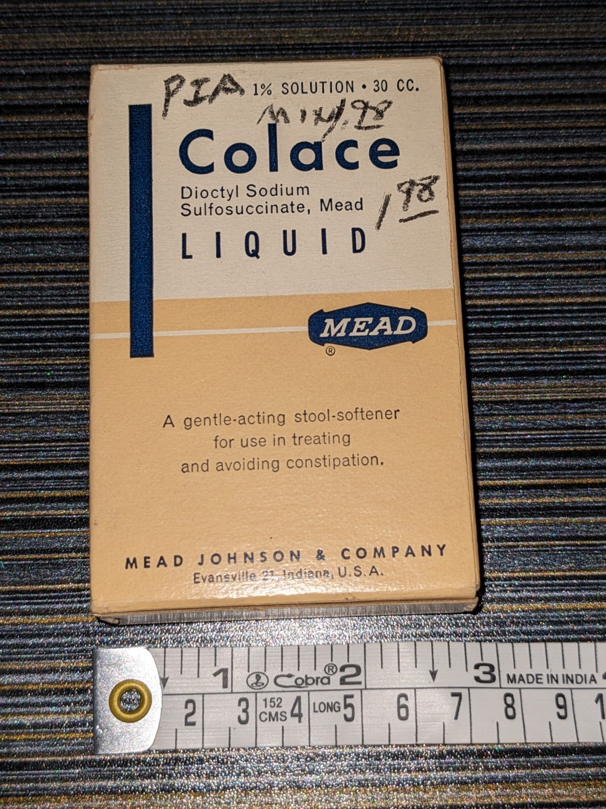 Vtg Mead Johnson Colace Liquid 30cc Box NOS Original Unopened Movie Prop