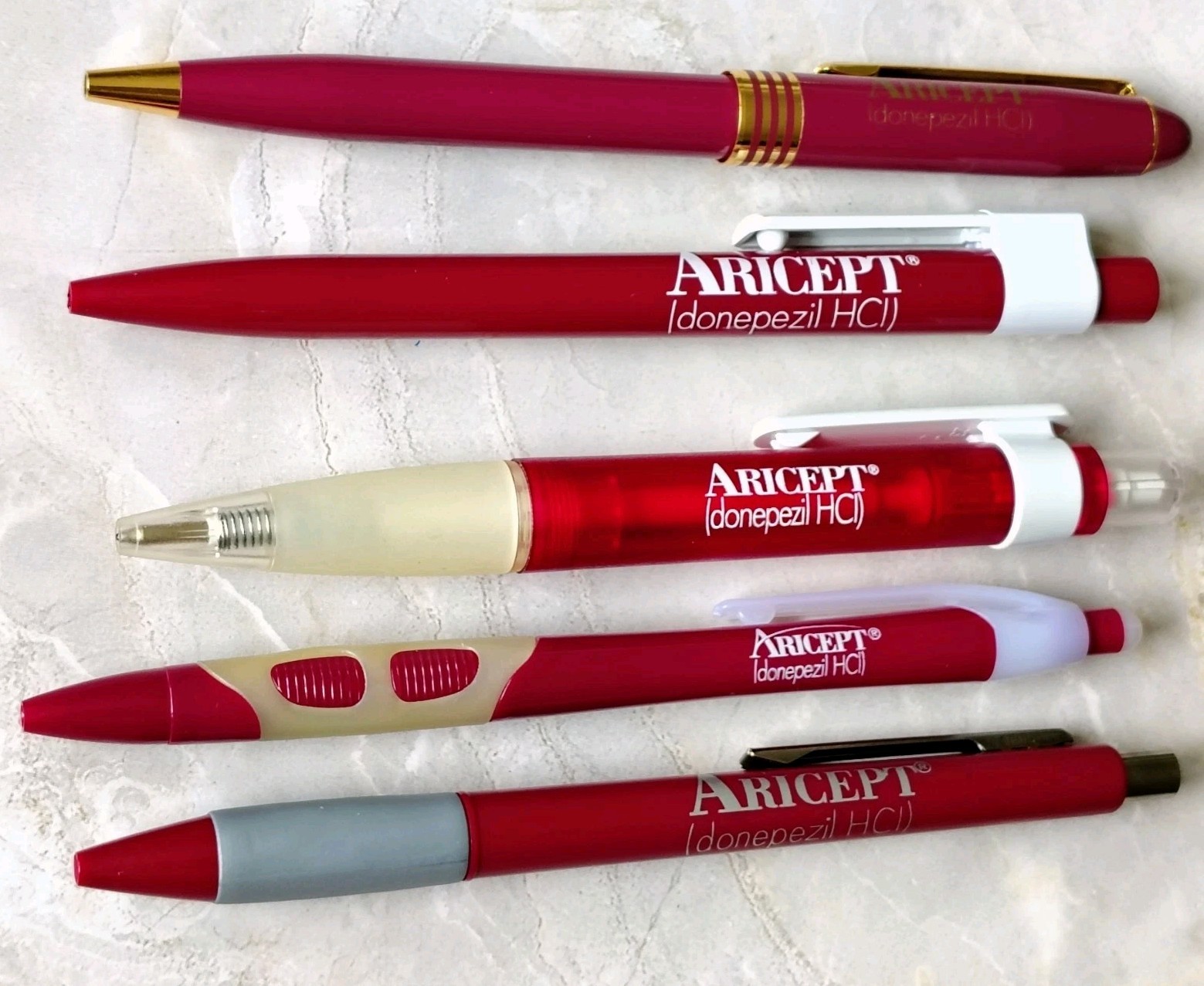 Lot Of 5 Aricept Metal Plastic Pharmaceutical Drug Rep Promo Advertising Pens