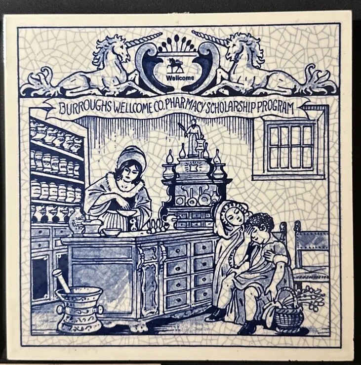THREE Vintage Blue Delfts Schoonhoven Holland Handmade 6″ Ceramic Tiles Pharmacy