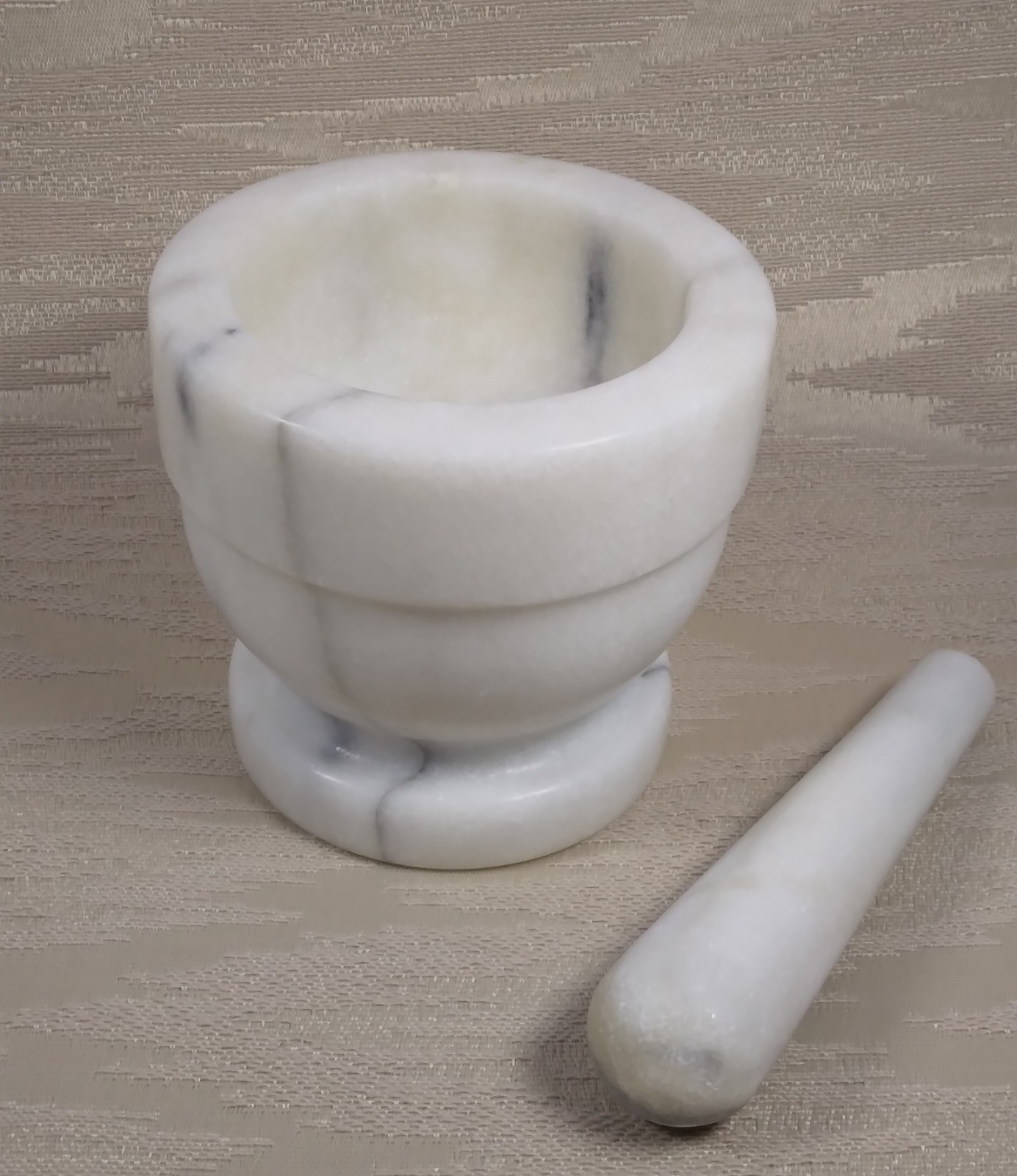 Marble Mortar & Pestle Set White w/ Grey Vein 4″x4.25″ Stone Spice Herb Grinder